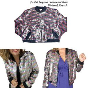 NEW LuLaRoe 3XL Elegant Mermaid Pastel Sequins Stevie Bomber Jacket Y2K 90S